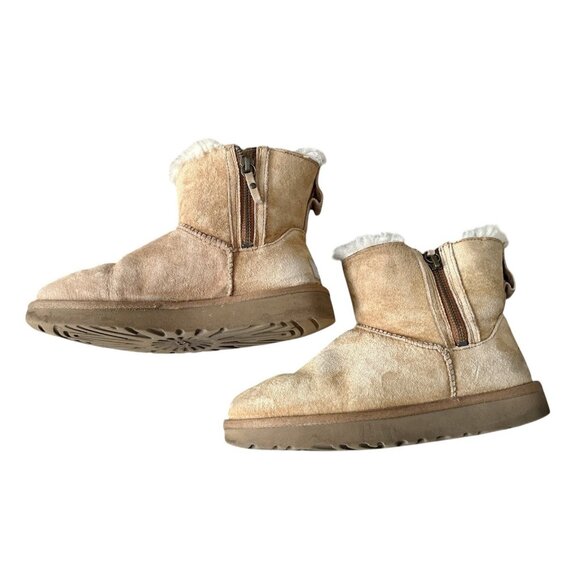 UGG Womens Size 5 Classic Mini Double Zip Chestnut Suede Shearling Boots Shoes - Picture 3 of 11